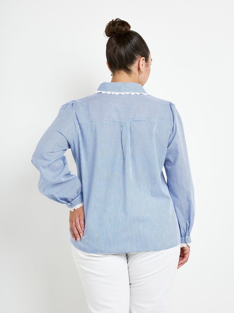 Blusa con detalles de encaje y cuello redondo. Azul - Kiabi
