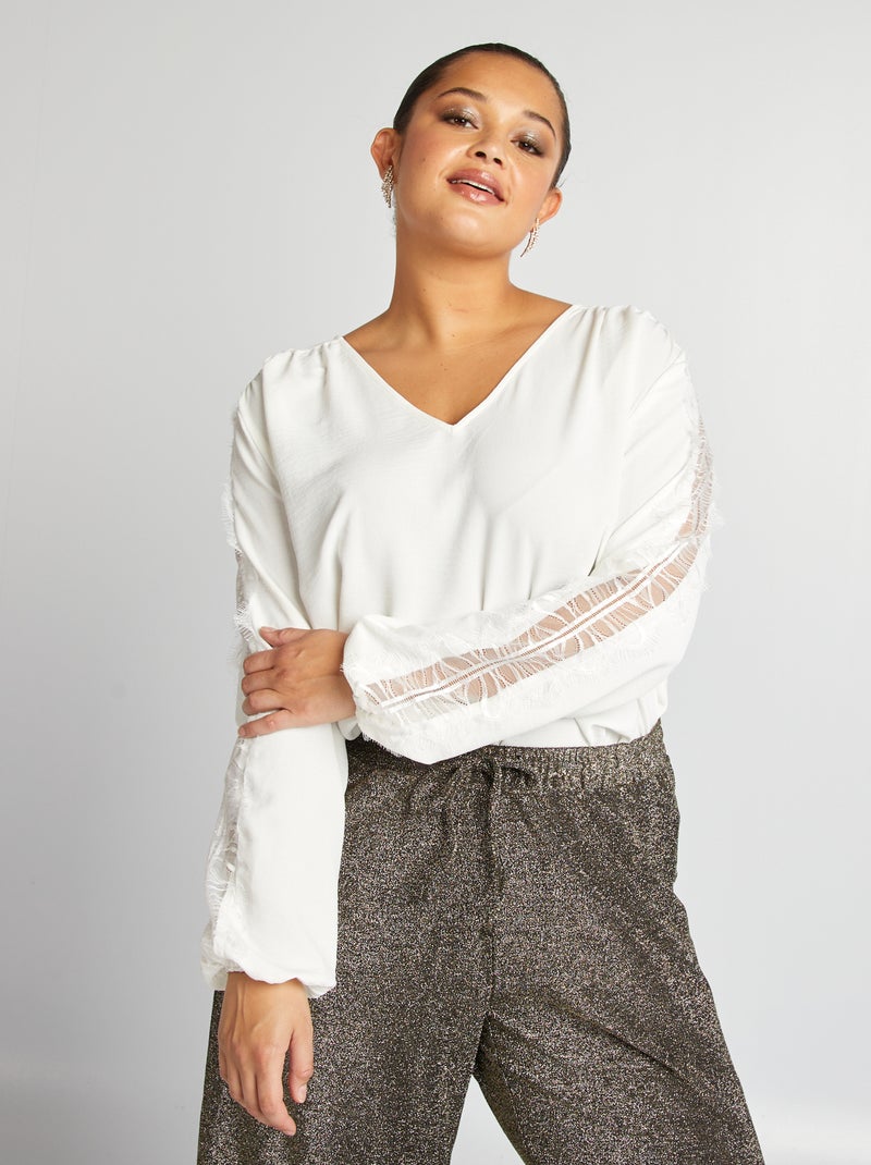 Blusa con encaje en las mangas BLANCO - Kiabi