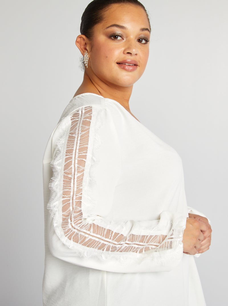 Blusa con encaje en las mangas BLANCO - Kiabi
