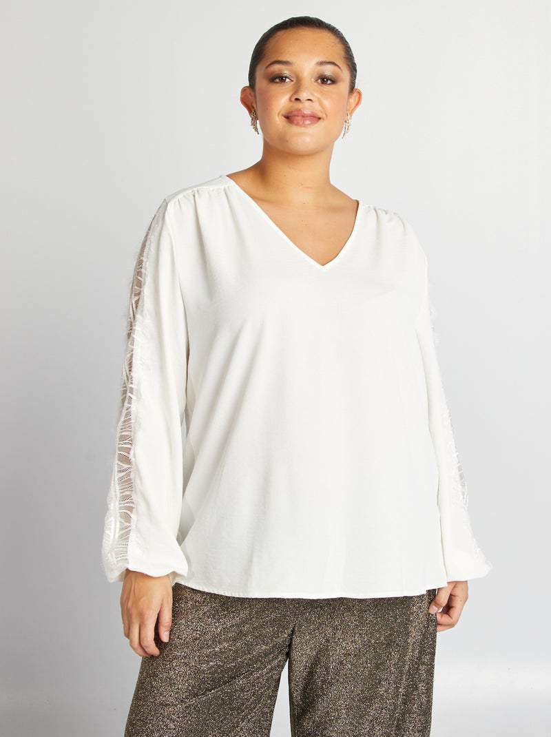 Blusa con encaje en las mangas BLANCO - Kiabi