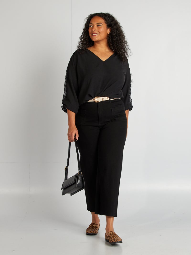Blusa con encaje en las mangas negro - Kiabi