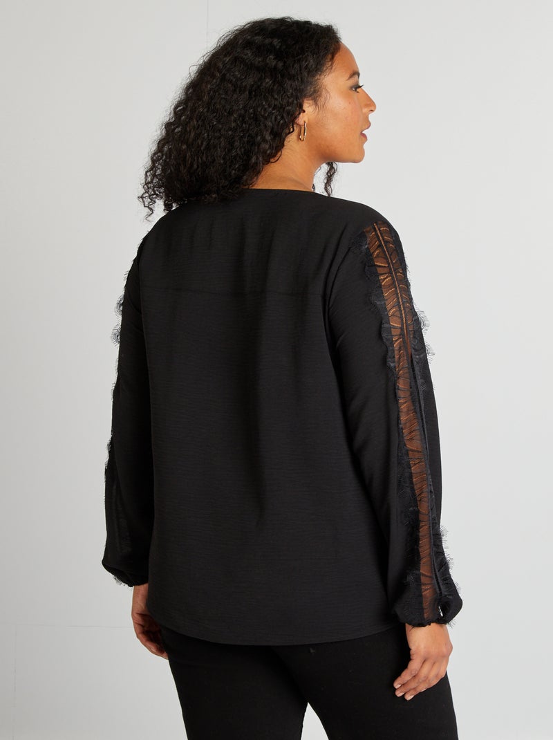 Blusa con encaje en las mangas negro - Kiabi