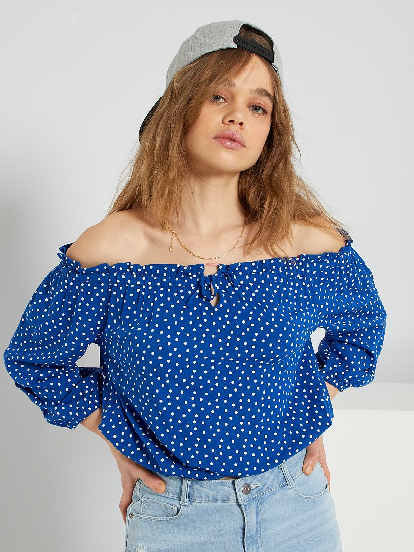 Blusa Con Escote Bardot Azul Kiabi