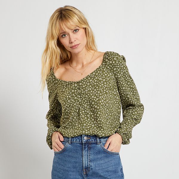 Blusa con escote cuadrado Mujer talla 34 a 48 - KAKI - Kiabi - 18,00€