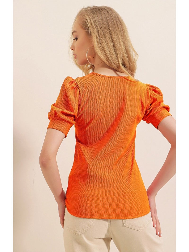 Blusa con escote cuadrado Naranja - Kiabi