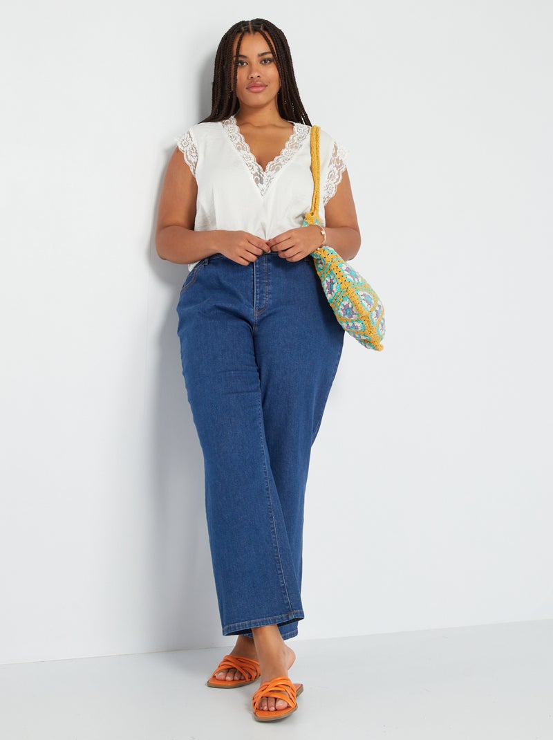 Blusa con escote de pico y encaje Blanco - Kiabi