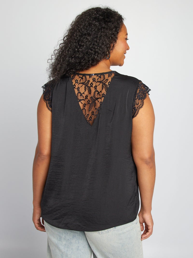 Blusa con escote de pico y encaje negro - Kiabi