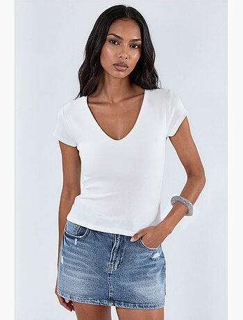 Blusa con escote en v de mezcla de modal y algodón busem