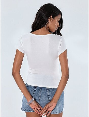 Blusa con escote en v de mezcla de modal y algodón busem