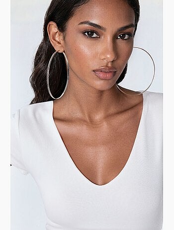 Blusa con escote en v de mezcla de modal y algodón busem