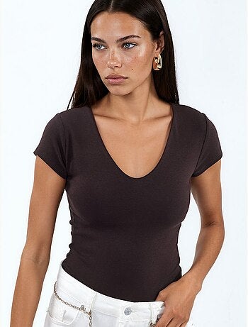 Blusa con escote en v de mezcla de modal y algodón busem