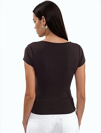 Blusa con escote en v de mezcla de modal y algodón busem