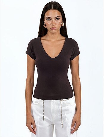 Blusa con escote en v de mezcla de modal y algodón busem