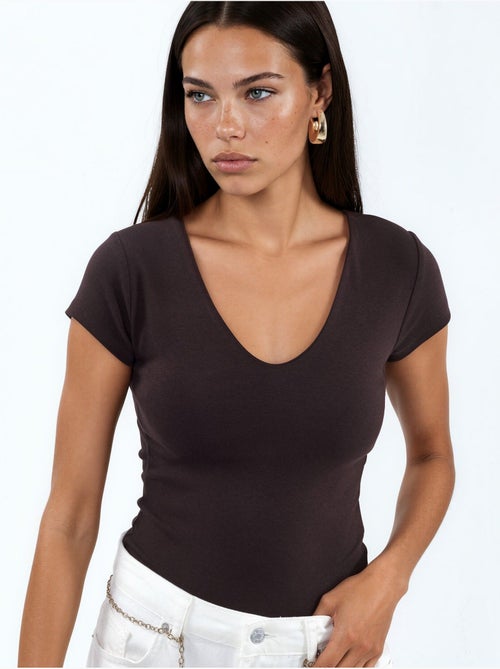 Blusa con escote en v de mezcla de modal y algodón busem - Kiabi Blusa con escote en v de mezcla de modal y algodón busem - Kiabi