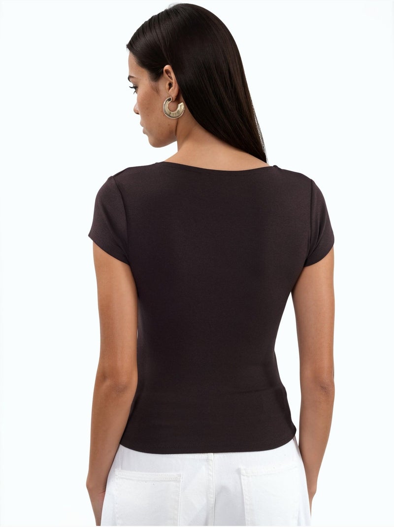 Blusa con escote en v de mezcla de modal y algodón busem Marrón chocolate - Kiabi