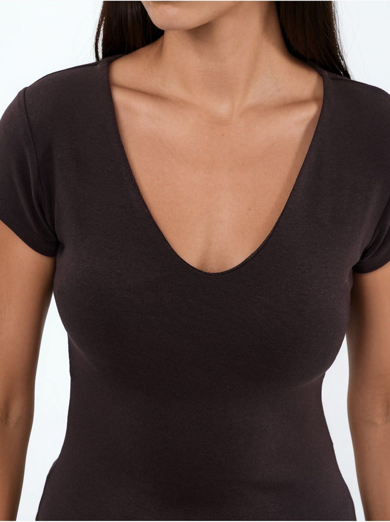 Blusa con escote en v de mezcla de modal y algodón busem Marrón chocolate - Kiabi