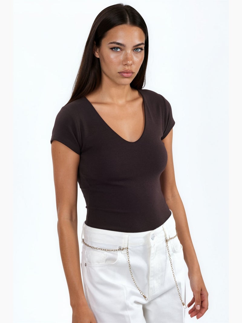 Blusa con escote en v de mezcla de modal y algodón busem Marrón chocolate - Kiabi