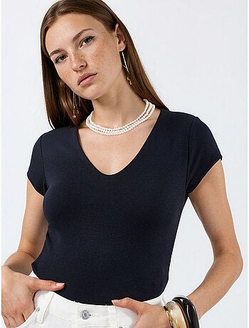 Blusa con escote en v de mezcla de modal y algodón busem