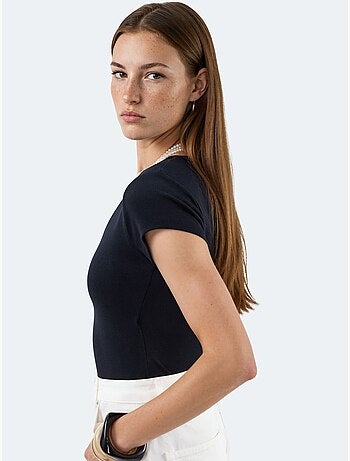 Blusa con escote en v de mezcla de modal y algodón busem