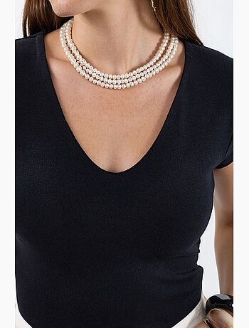 Blusa con escote en v de mezcla de modal y algodón busem