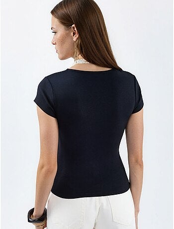 Blusa con escote en v de mezcla de modal y algodón busem