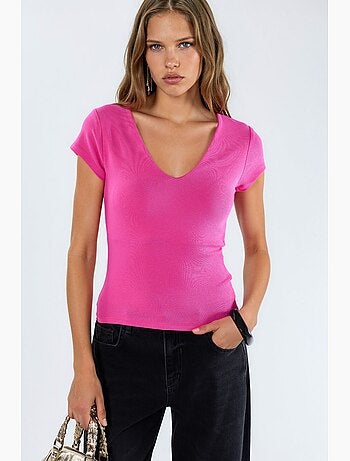 Blusa con escote en v de mezcla de modal y algodón busem