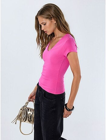Blusa con escote en v de mezcla de modal y algodón busem