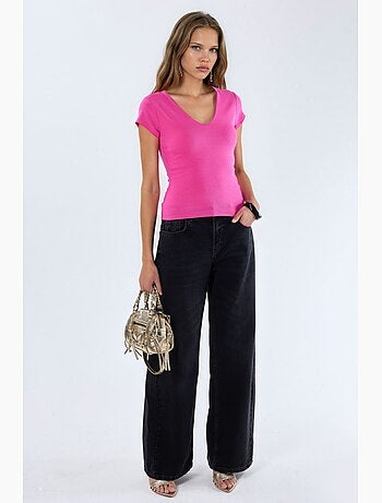 Blusa con escote en v de mezcla de modal y algodón busem