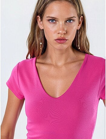 Blusa con escote en v de mezcla de modal y algodón busem
