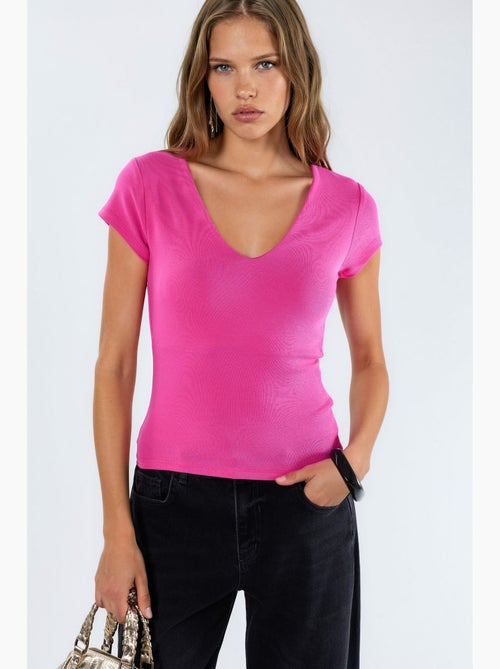 Blusa con escote en v de mezcla de modal y algodón busem - Kiabi Blusa con escote en v de mezcla de modal y algodón busem - Kiabi