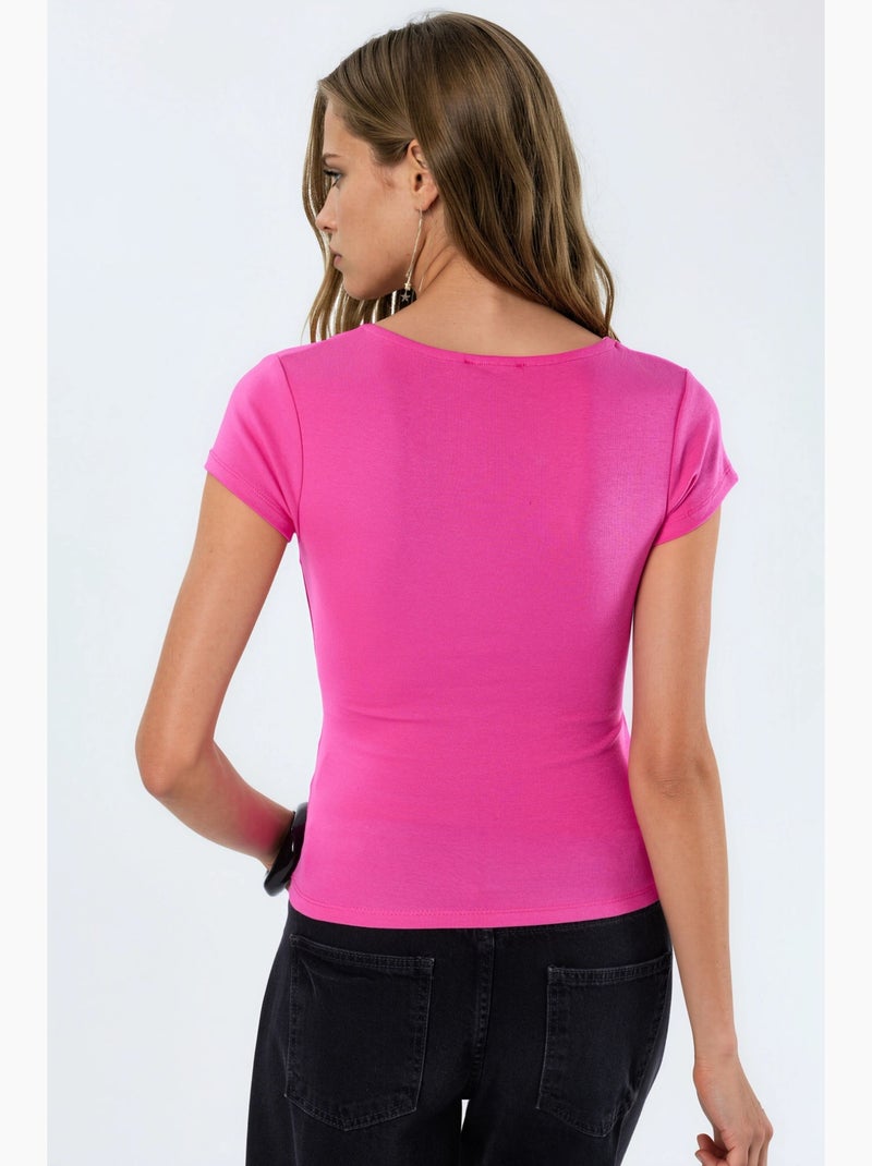 Blusa con escote en v de mezcla de modal y algodón busem Rosa fluo/Solinotes - Kiabi