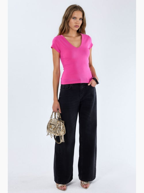 Blusa con escote en v de mezcla de modal y algodón busem - Kiabi Blusa con escote en v de mezcla de modal y algodón busem - Kiabi