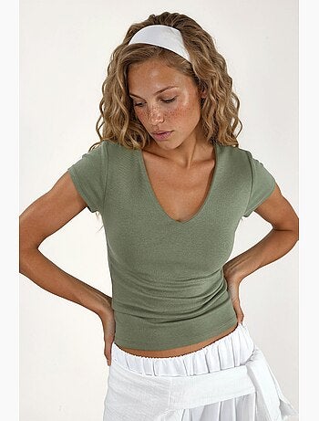 Blusa con escote en v de mezcla de modal y algodón busem