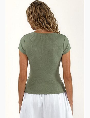 Blusa con escote en v de mezcla de modal y algodón busem