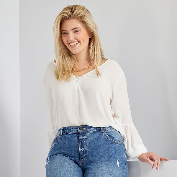 Blusa con espalda de encaje tallas grandes mujer - blanco nieve - Kiabi -  20,00€