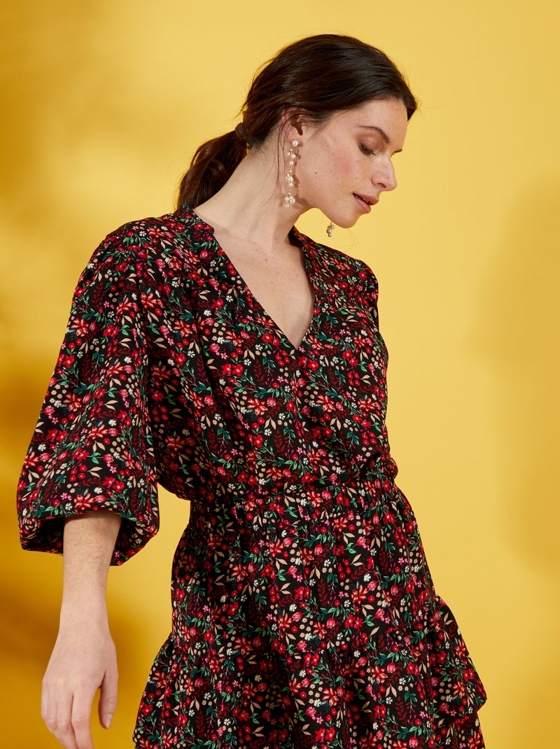 Blusa con estampado de 'flores' NEGRO - Kiabi