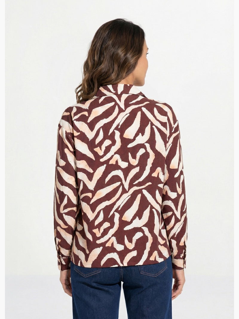 Blusa con estampado gráfico y cuello sastre - AFIBEL Marrón - Kiabi