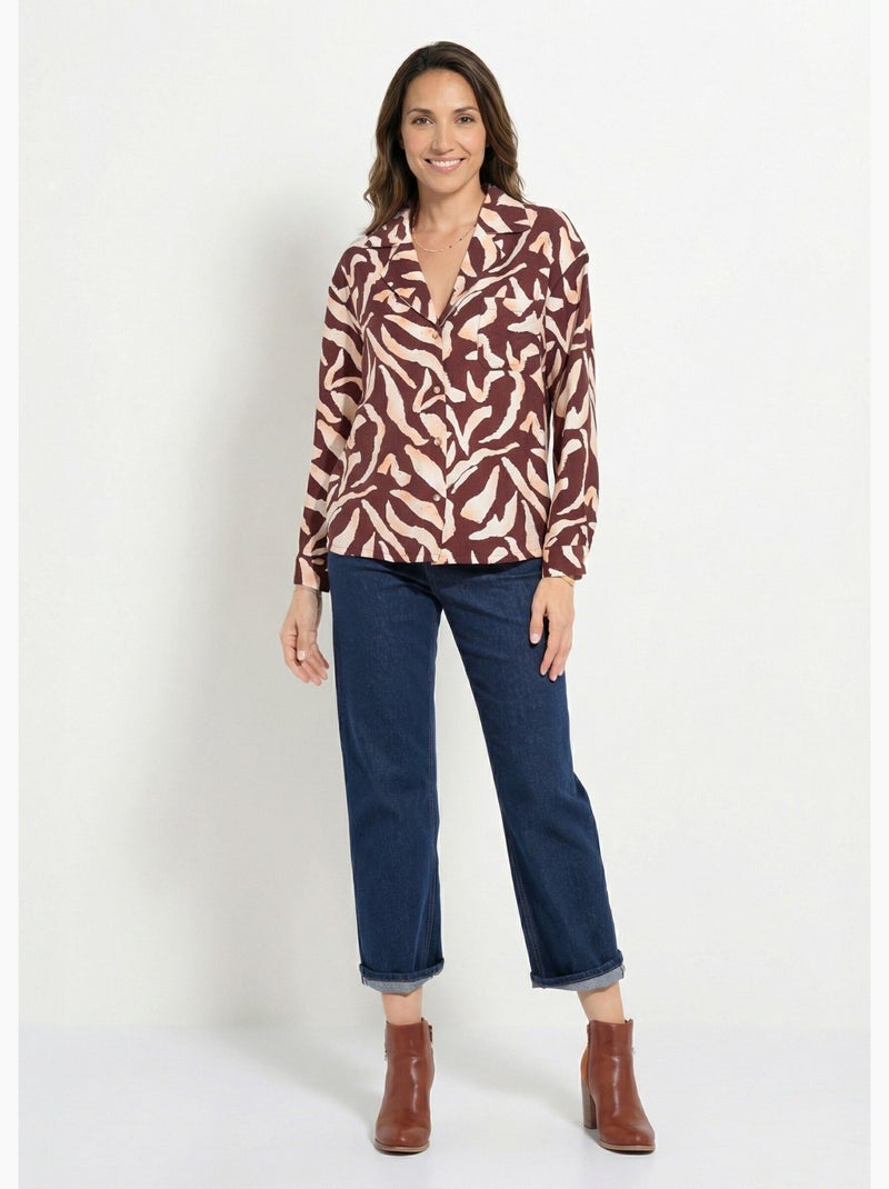 Blusa con estampado gráfico y cuello sastre - AFIBEL Marrón - Kiabi
