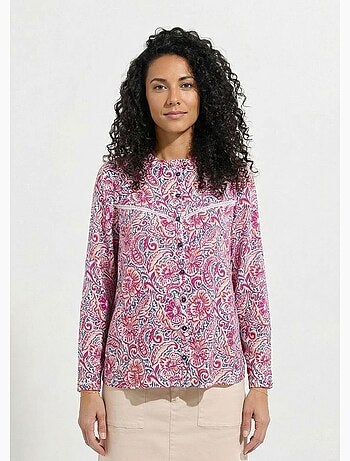 Blusa con estampado paisley y cuello con volantes - Afibel