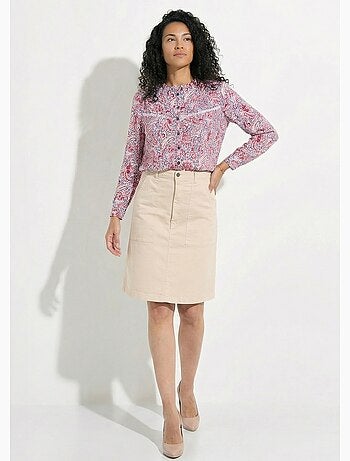 Blusa con estampado paisley y cuello con volantes - Afibel