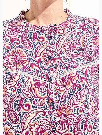 Blusa con estampado paisley y cuello con volantes - Afibel