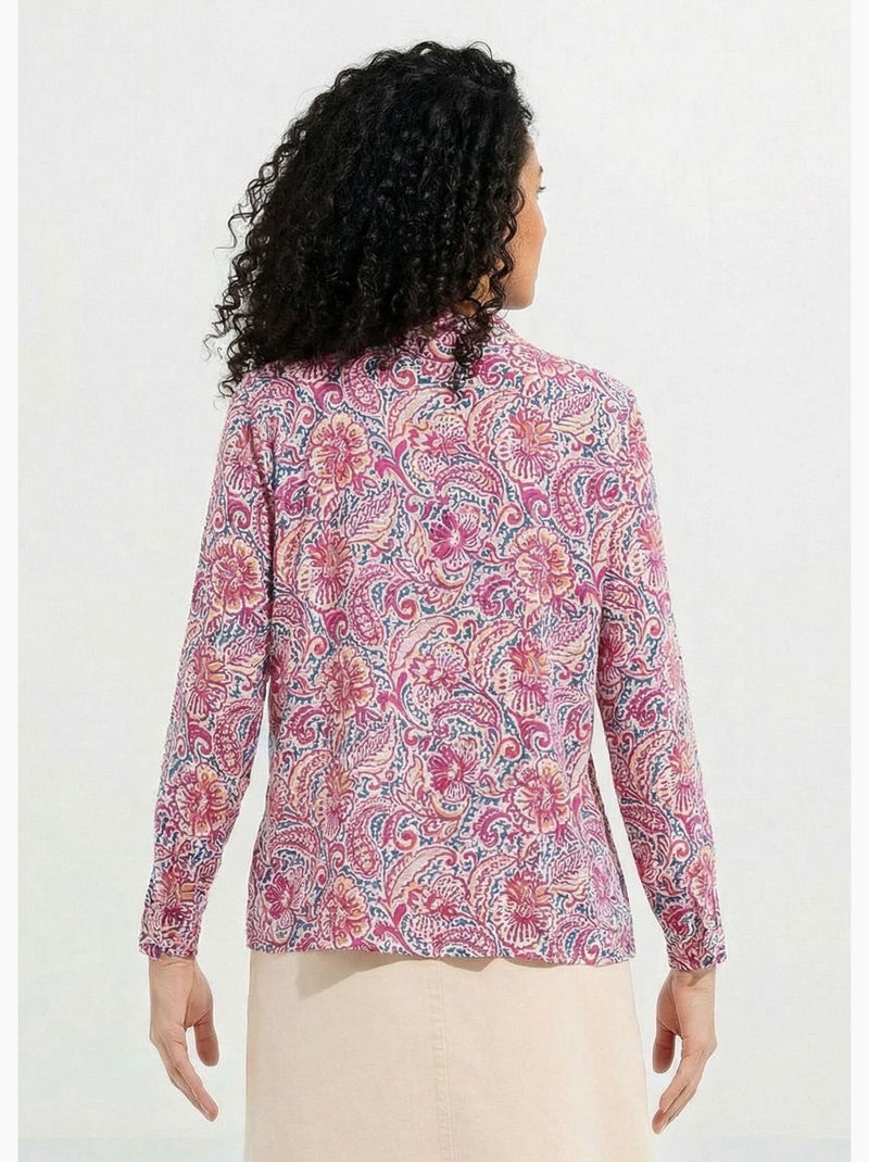Blusa con estampado paisley y cuello con volantes - Afibel Rosa - Kiabi