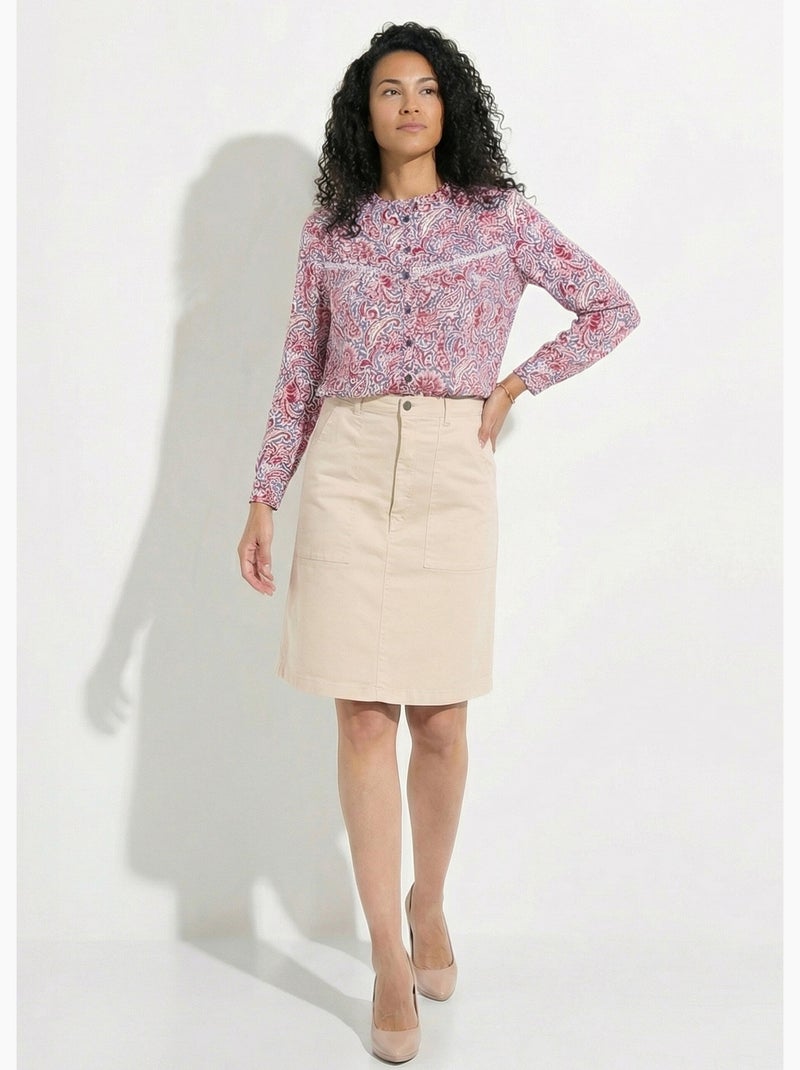 Blusa con estampado paisley y cuello con volantes - Afibel Rosa - Kiabi