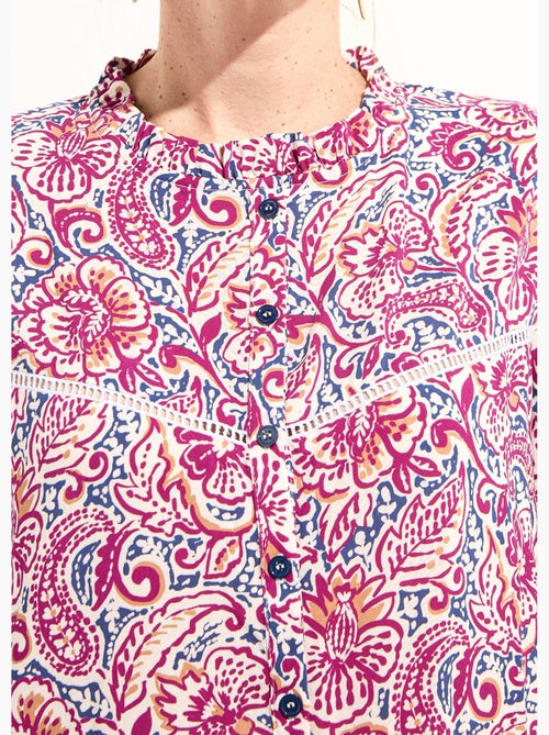 Blusa con estampado paisley y cuello con volantes - Afibel - Kiabi