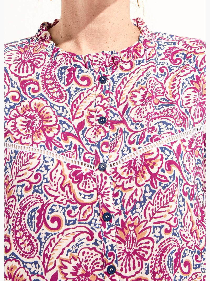 Blusa con estampado paisley y cuello con volantes - Afibel Rosa - Kiabi