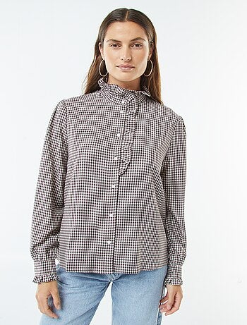 Blusa con estampado vichy con volantes
