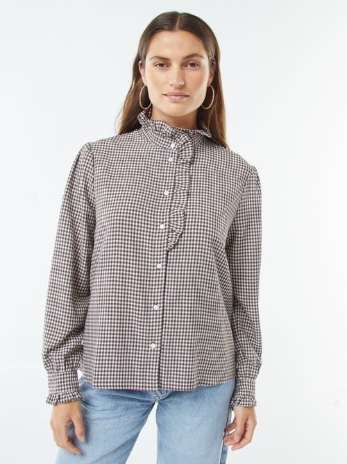 Blusa con estampado vichy con volantes - Kiabi