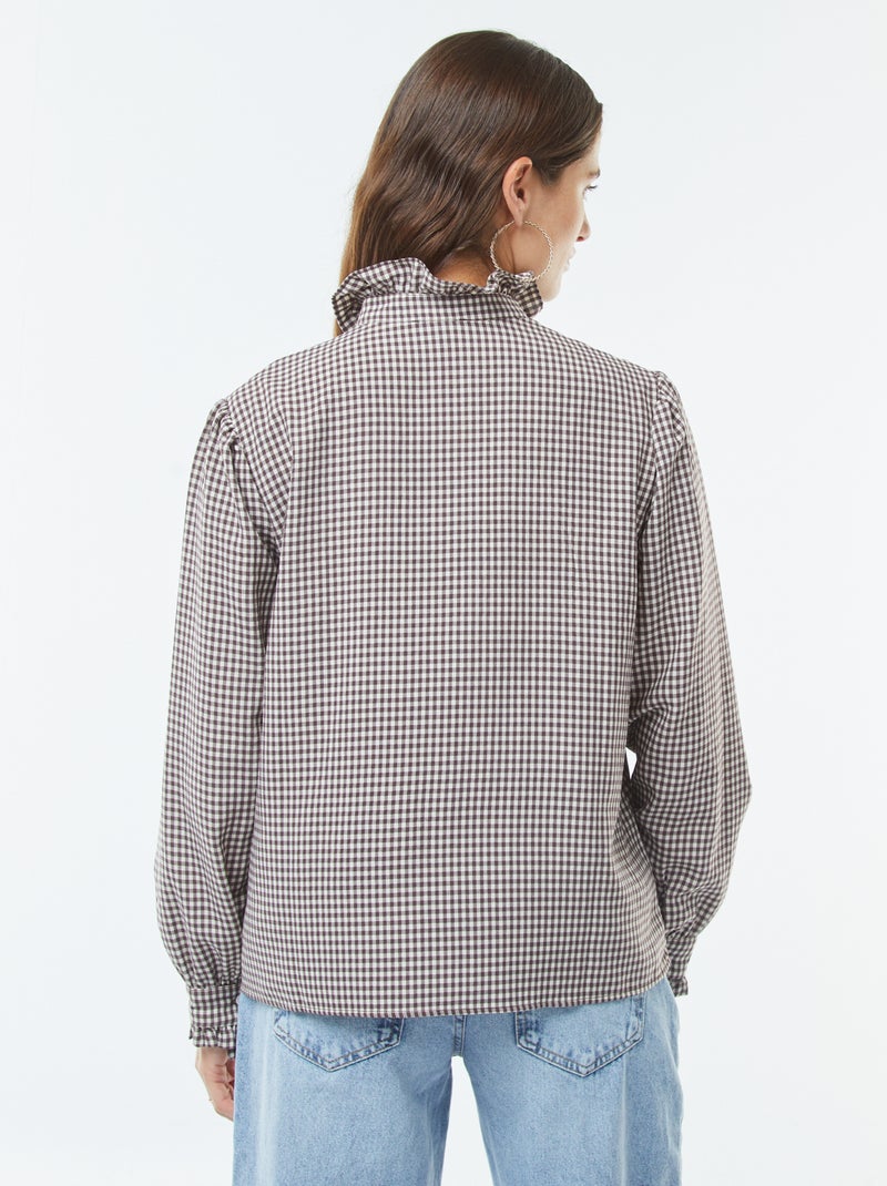Blusa con estampado vichy con volantes Marron - Kiabi