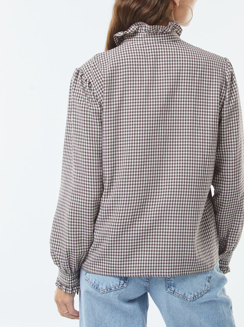 Blusa con estampado vichy con volantes Marron - Kiabi