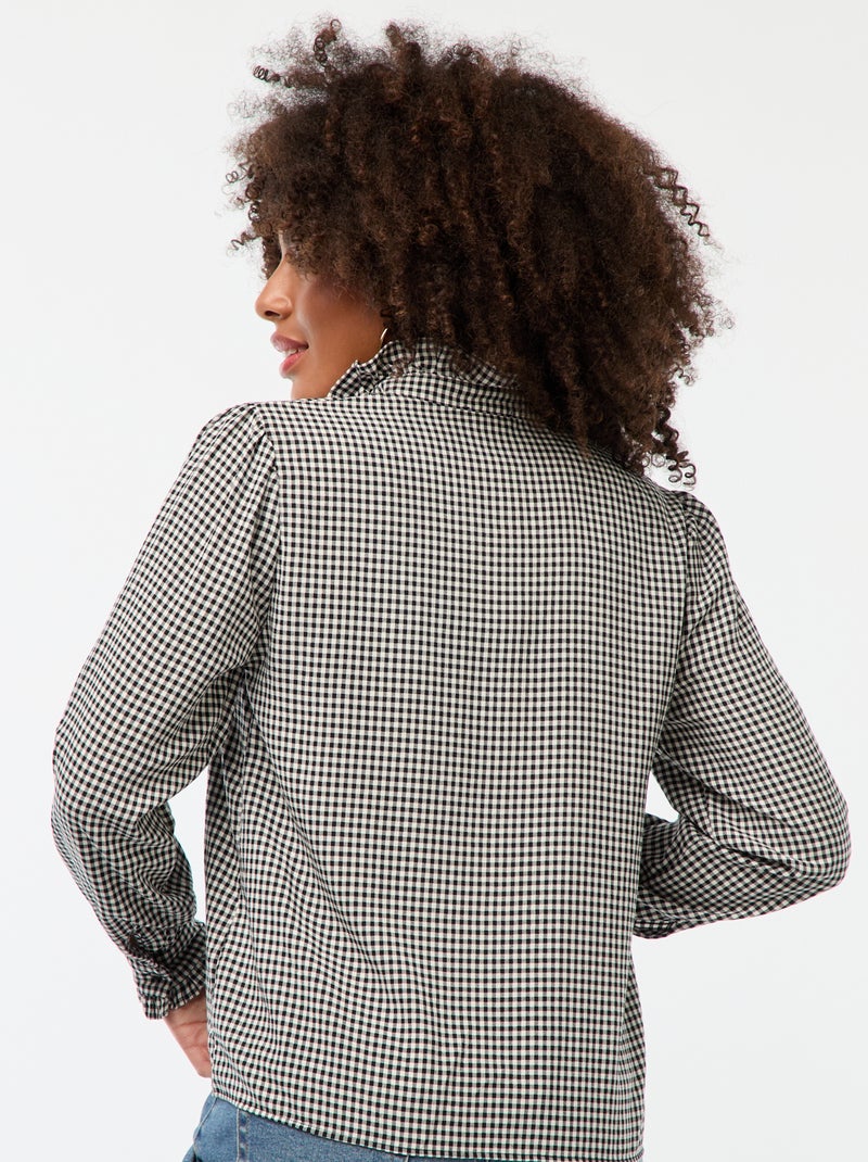 Blusa con estampado vichy con volantes Negro - Kiabi